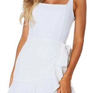 Casual Ruffle Hem Solid Wrap Dress Spaghetti Strap Front Tie Knot Beige